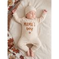 thumbnail image 4 of Loicainy Newborn Infant Boy Fall Romper 3 6 9 Months Waffled Letter Embroidery Long Sleeve Crew Neck Full Length Jumpsuit with Hat 2 Piece Set, 4 of 9