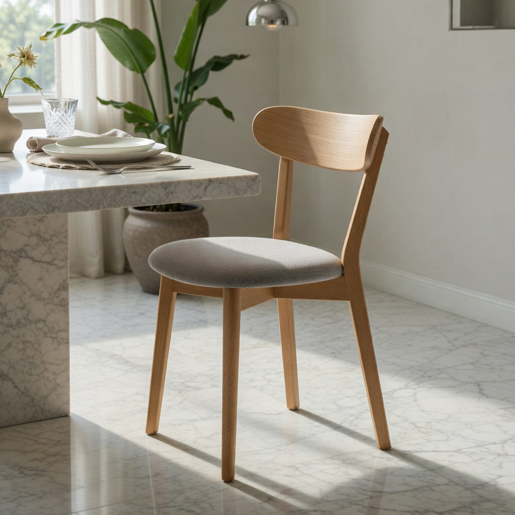 Hommoo Solid Oak Dining Chair, FAS-Grade North American Hardwood, Upholstered Seat, Farmhouse Kitchen & Living Room Chair, Gray & Natural