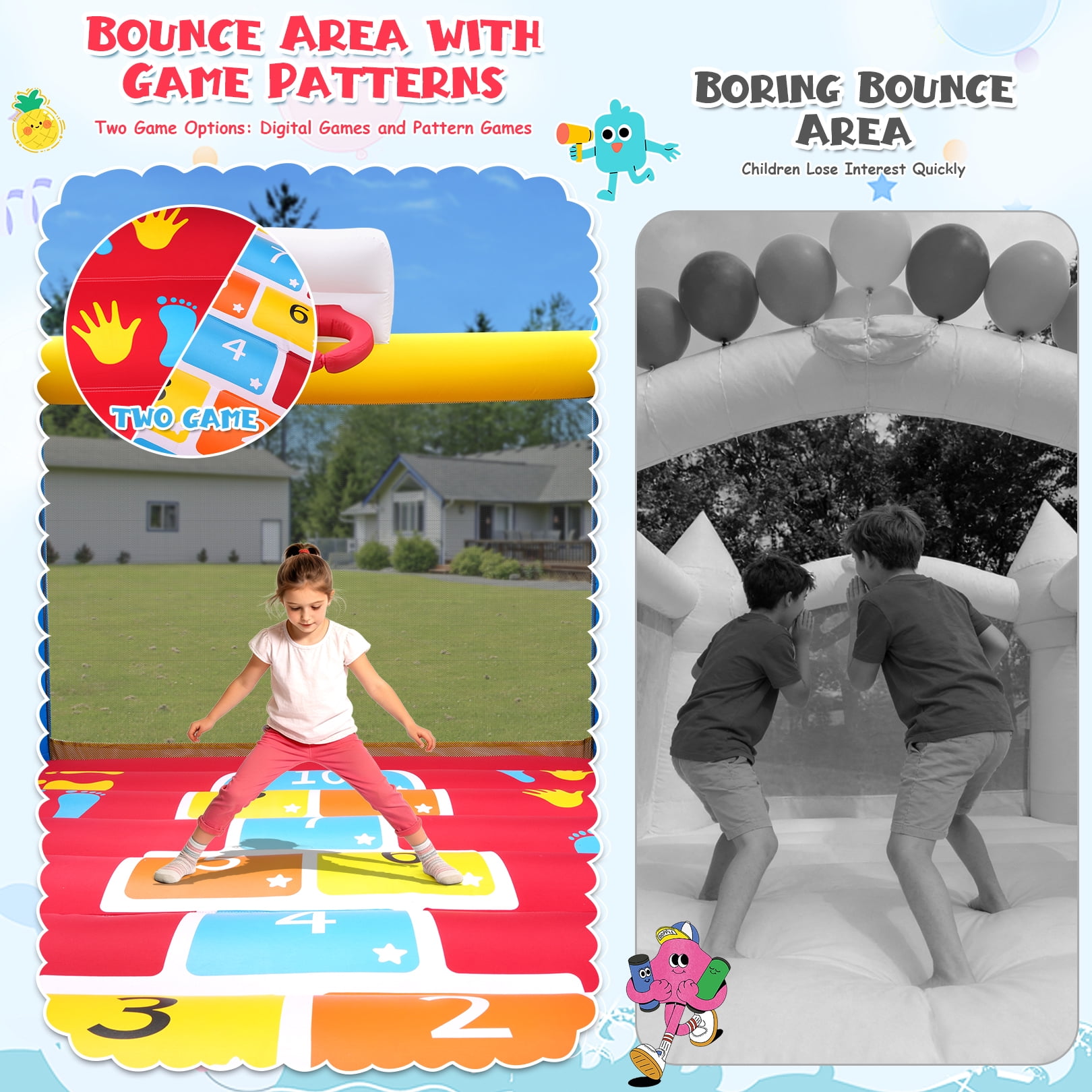 Adnoom Inflatable Bounce House for Big Kids 3~12, 15'x8' Large Bouncy House with 480w Blower, Indoor outdoor Commercial Jumping Castle with Wide Slide&2 Basketball Hoop for Party Backyard