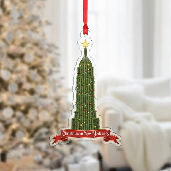 TiniDecor Empire Building Ornament 2025, Christmas Tree Decoration, Green Acrylic Hanging