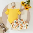 thumbnail image 5 of TOWED22 Baby Girl Summer Outfits Newborn Ribbed Knit Romper Skirt Set Infant Ruffle Bodysuit Toddler Dress Winter Clothes(Yellow,3-6 M), 5 of 8