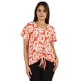 thumbnail image 1 of Moomaya T-Shirts Teinture sur Nœuds à Manches Courtes Froncées pour Femmes Col en V Décontracté en Jersey, 1 of 8