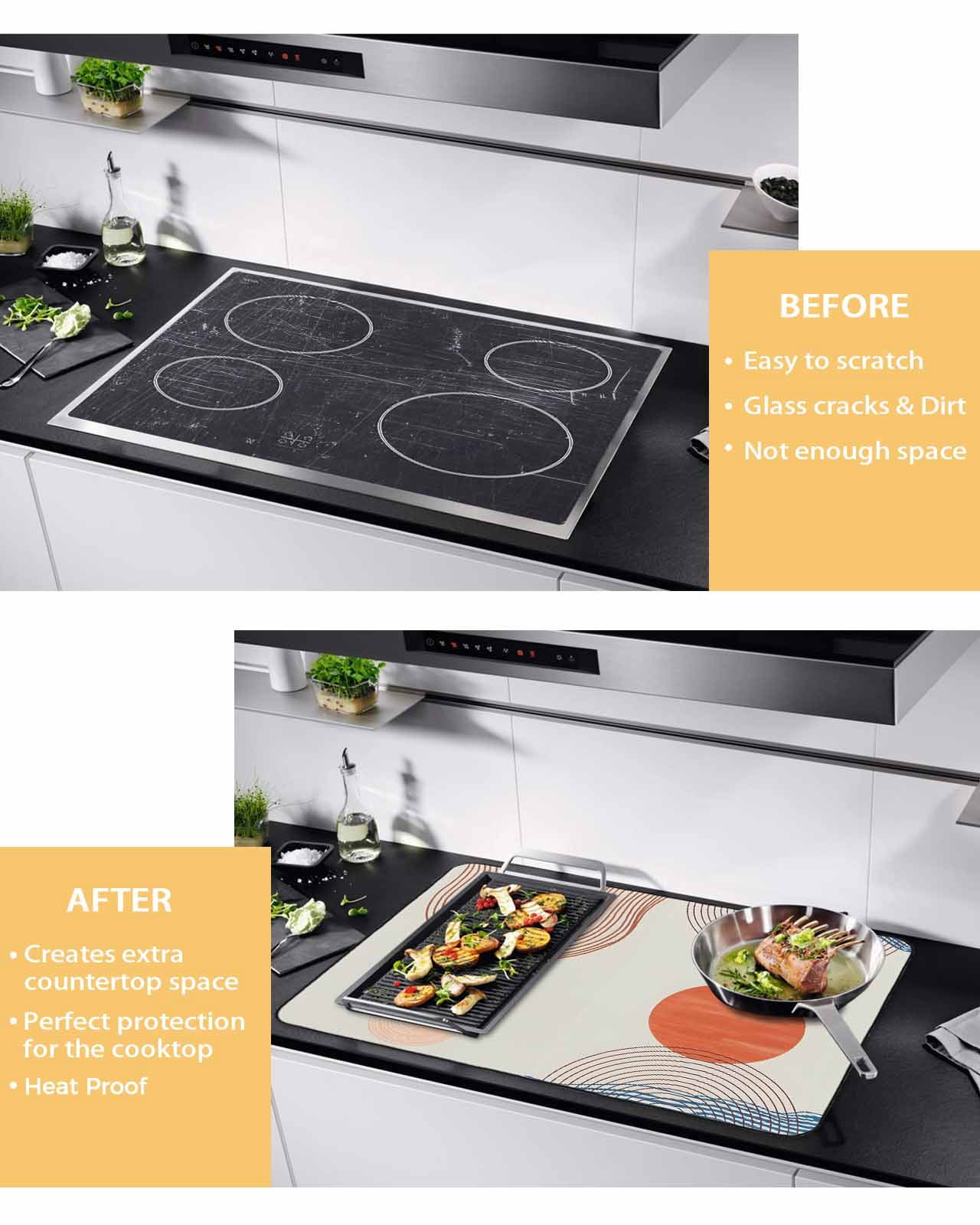 Large Induction Cooktop Protector Mat Bohemia Stove Top Covers for Electric Stove, Modern Abstract Art Sun Stripes Cycle Decorative Stove Burner Cover Mats, Glass Top Stove Cover