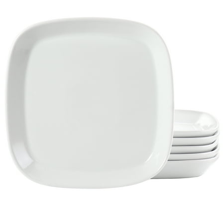

Our Table Simply White 6 Piece 8 Inch Square Fine Ceramic Salad Plate Set in White