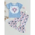thumbnail image 2 of Gupgi Baby Spring Girl Outfits Cow Head/Rainbow Print Short Sleeve T-Shirt Flare Pants Summer 2 Pcs Clothes, 2 of 9