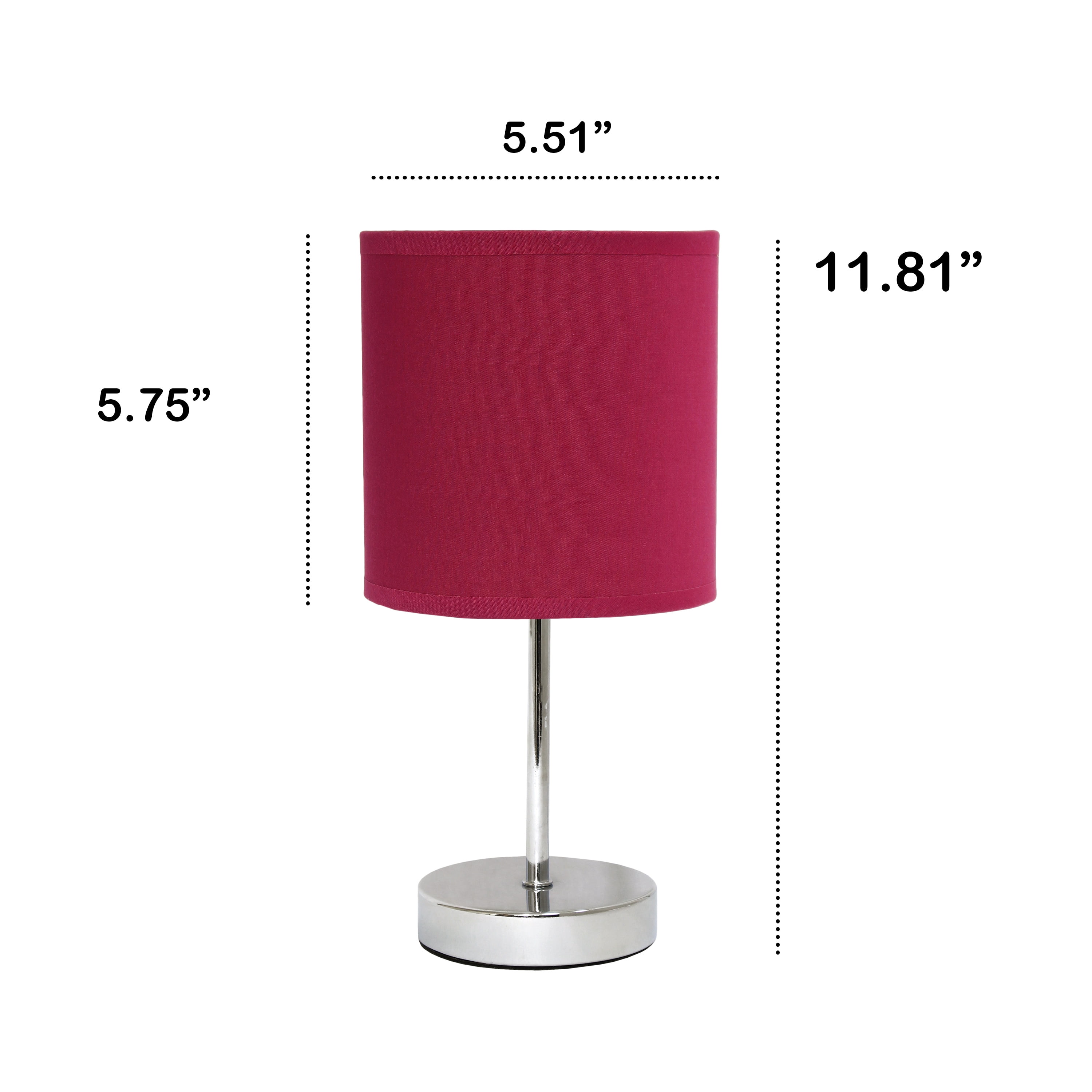 Creekwood Home 11.81" Chrome 2 Pack Petite Metal Stick Table Lamp Set, Wine Red Shades