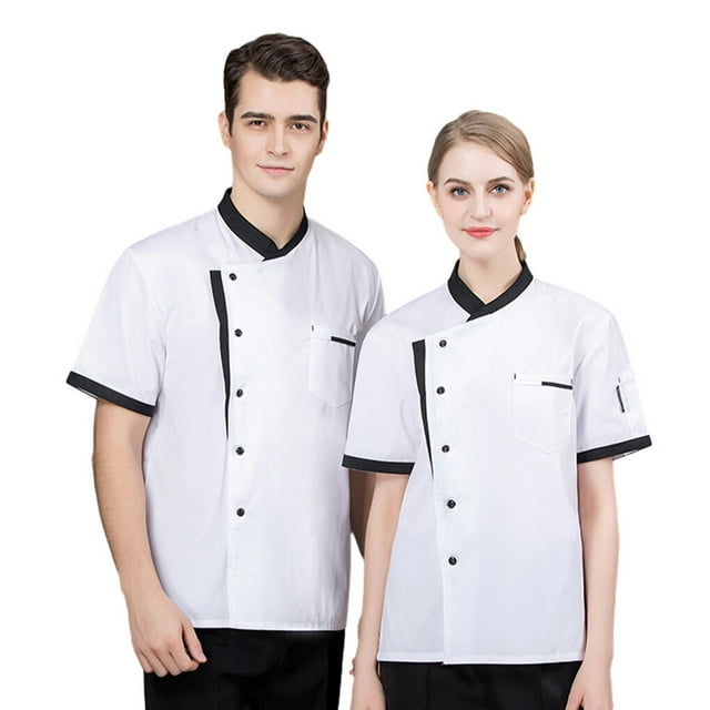 Chef Jacket Men Chef Coat Skin Friendly Chef Uniforms O-Neck Oversized O-Neck Cheap Short Sleeve Tops Bakery Cooking Clothes Work Wear White L