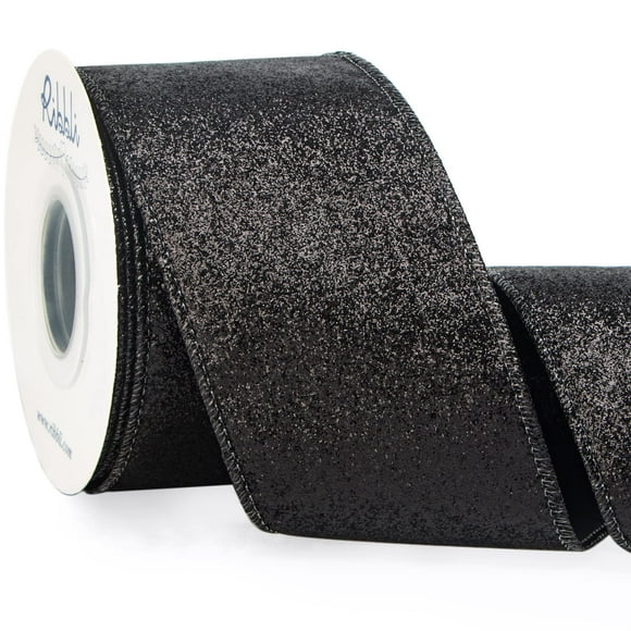 Cinta decorativa Ribbli 6.5 cm x 9.1 m con brillo y alambre negra