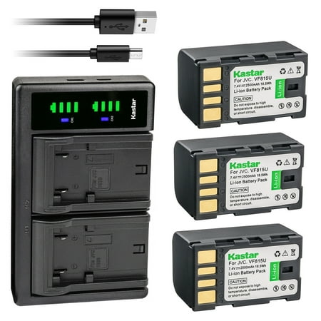 Image of Kastar 3-Pack Battery and LTD2 USB Charger Replacement for JVC GZ-MG435 GZ-MG435B GZ-MG435H GZ-MG435HUS GZ-MG437 GZ-MG437B GZ-MG465 GZ-MG465B GZ-MG465BUS GZ-MG465US GZ-MG530 GZ-MG530AC GZ-MG555