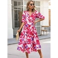 thumbnail image 2 of Women'S V Neck Floral Dress Summer 2025 Trendy Pleated Boho Flowy Puff Sleeve Maxi Dress  Pink L, 2 of 4