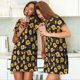 thumbnail image 4 of Easygdp Royal Blue Plaid Sunflower Camisón de manga corta para mujer, informal, estampado, 4 of 6