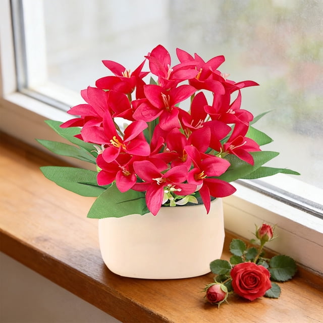 Artificial Flower Decorationfake Flower Bouquet With Vase Lowmaintenance Desktop Ornament For Bedroombathroomwedding And Party Decoration