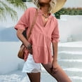 thumbnail image 2 of ATOYSOY Women's Casual Elegant Shirts Ruffle Loose Babydolls Tops 3/4 Sleeve Tees Fall Winter Fashion V Neck Dressy Sweatshirts Outwear Pullover Pockets Workout Pink M, 2 of 6