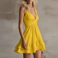 thumbnail image 6 of Miluxas Women's Summer Mini Dress Twist Front V Neck Sleeveless Mini Dress Double Ruffle Hem High Waisted A Line Beach Sundress for Vacation Yellow, 6 of 6