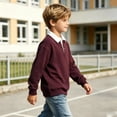 thumbnail image 5 of Boys and Girls Autumn Winter Casual Solid Color Long Sleeve Lapel Top Lightweight Comfort Breathable Top Sweatshirt, 5 of 8