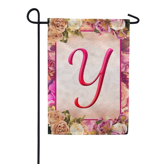 America Forever Spring Monogram Garden Flag Letter Y 12.5 x 18 inches Double Sided Vertical Outdoor, Yard, Lawn, Beautiful Floral Design, Garland, Roses and Summer Flowers Garden Flag