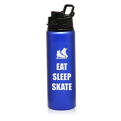 25 oz Aluminum Sports Water Travel Bottle Eat Sleep Skate Ice Skates (Blue) by