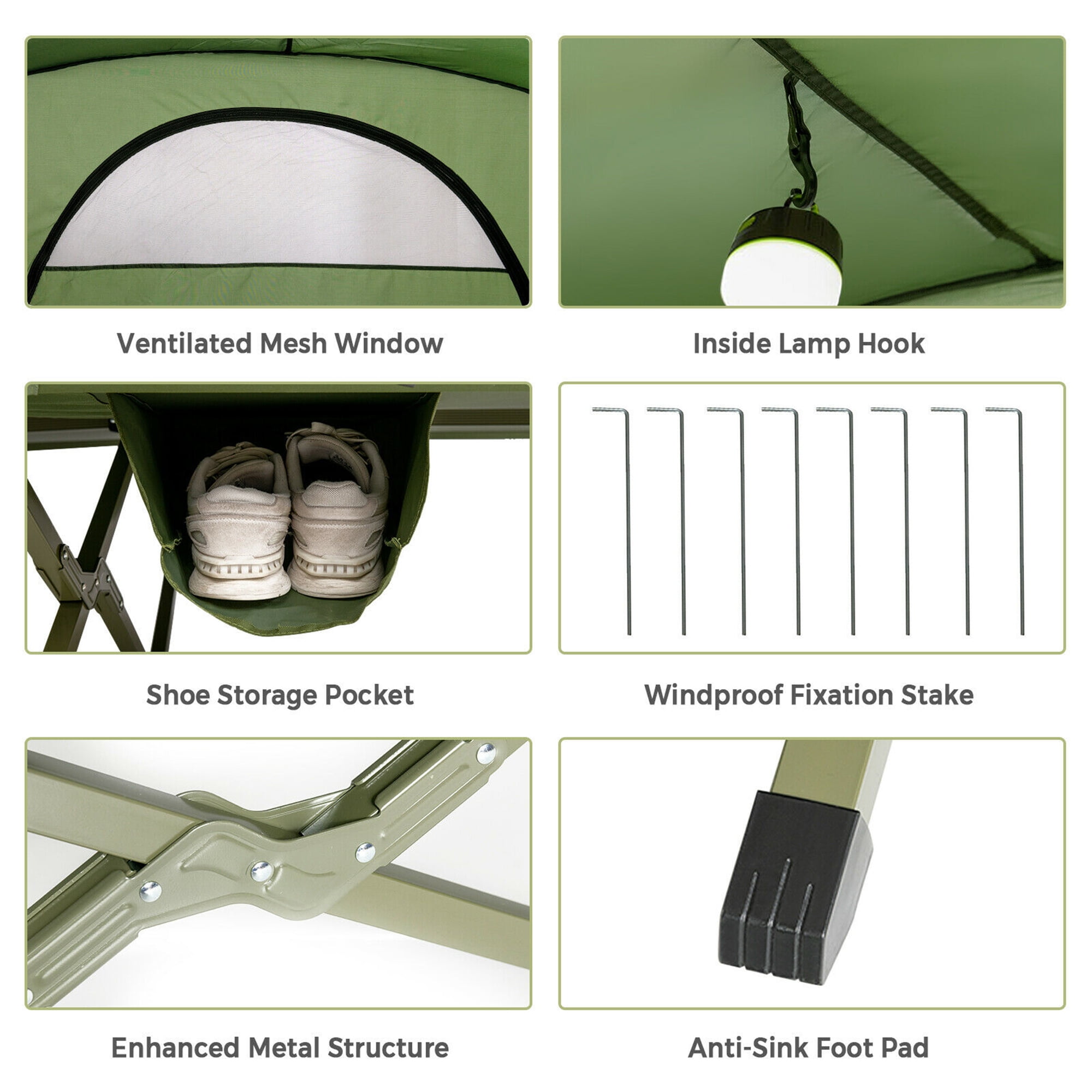 Gymax 2-Person Outdoor Camping Tent Cot Compact Elevated Tent Set W/ External Cover Green