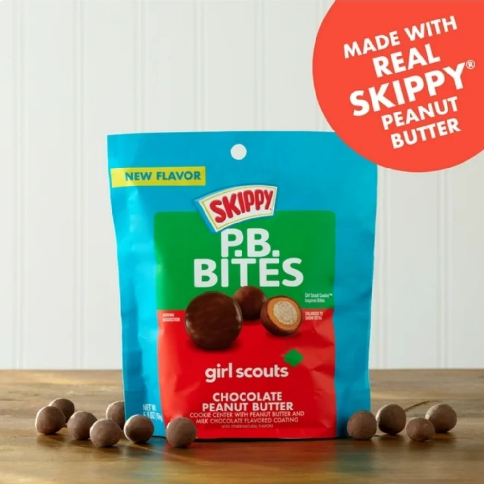 SKIPPY PB Bites Girl Scout Chocolate Peanut Butter Snack, Plastic Pouch 6 oz (2 pack)