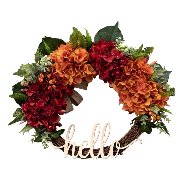 Corona otoñal para la puerta principal Corona de hortensias Corona otoñal Hello Werath Corona para Acción de Gracias Decoración otoñal para la puerta principal