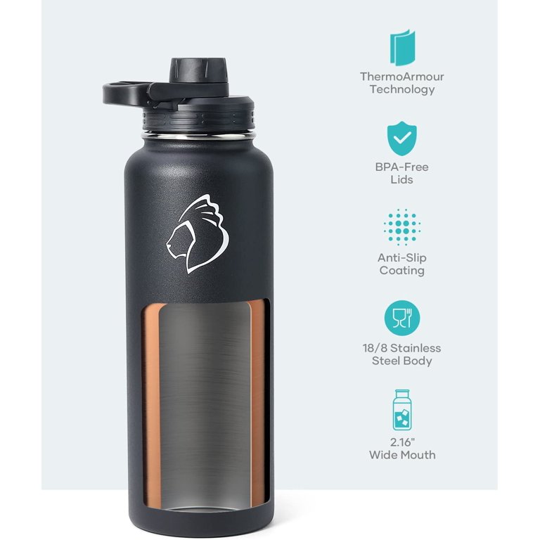 IRON °FLASK Sports Water Bottle - 40 Oz, 3 Lids (Spout Lid), Leak