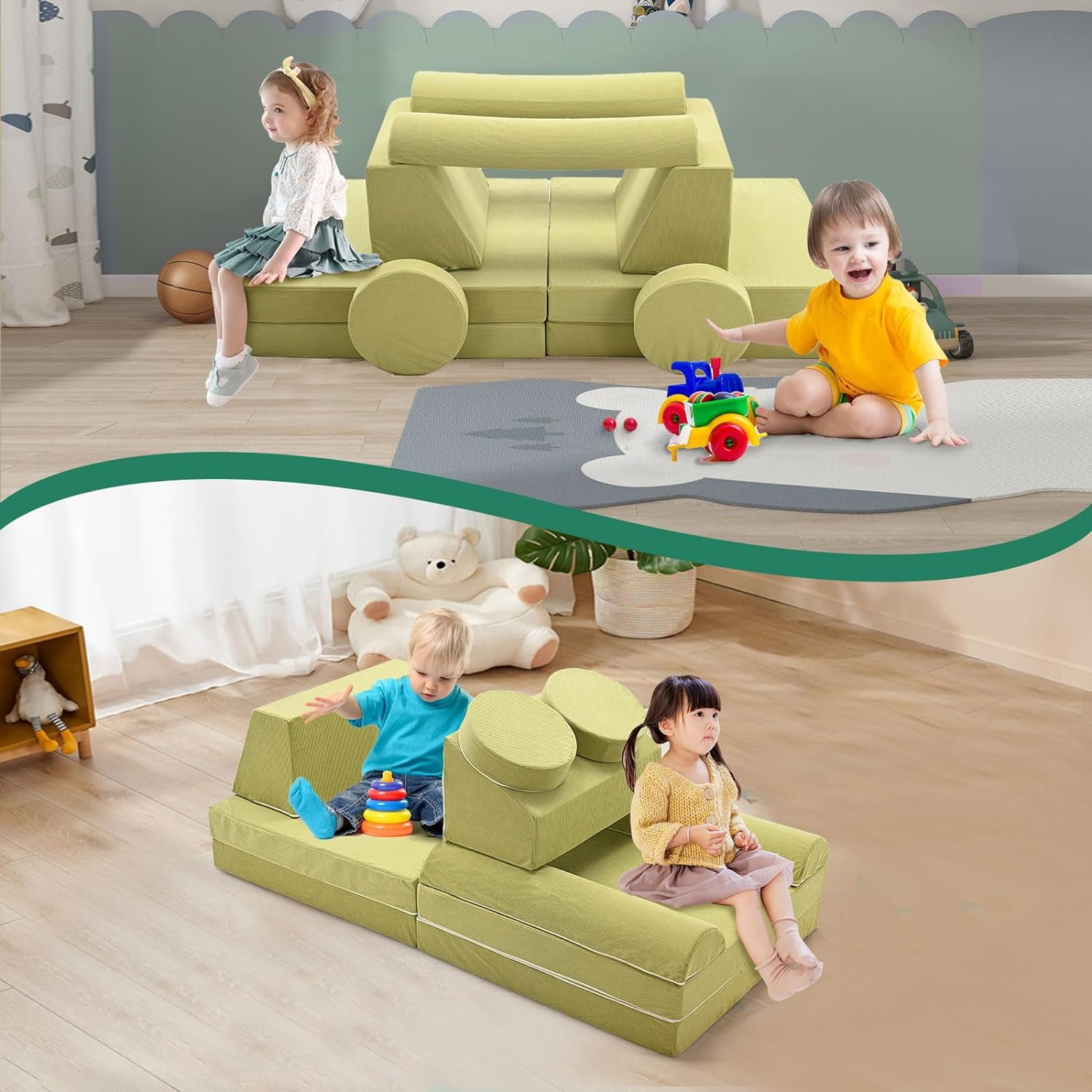 LOAOL Kids Couch 10PCS, Modular Kids Play Couch, Multifunctional