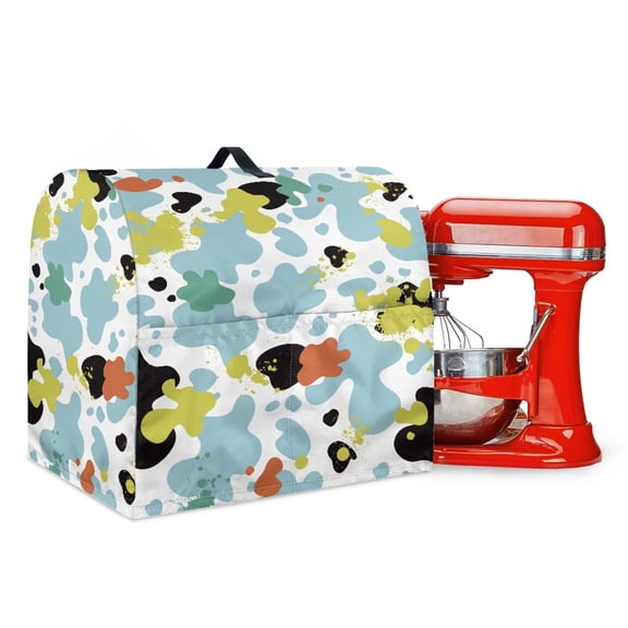 Whosucclay Colorful Cow Paint Splatter Print Kitchen Mixer Cover with Storage Pocket and Handle Dust-Proof Mixer Appliance Cover Washable Mixer Dust Cover for 4.5-5 Quart Universal Size Mixer, S