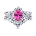 thumbnail image 2 of BERRICLE Sterling Silver Halo Wedding Engagement Rings Pink Oval Cut Cubic Zirconia CZ Wishbone Ring Set for Women, Rhodium Plated Size 7.5, 2 of 18