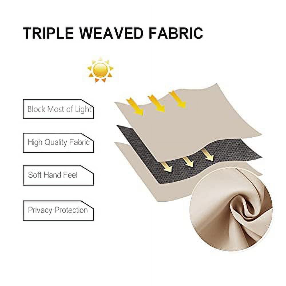 DWCN Blackout curtains for Bedroom with Tiebacks - Room Darkening Privacy Grommet Top Window Curtains for Living Room, 42 x 63 inch Length, Beige, Set of 2