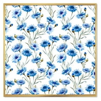 Designart 'Blue Cornflowers With Green Leaves On White II' Traditional Framed Canvas Wall Art Print