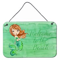 Carolines Treasures BB8515DS812 Mermaid Welcome Green Wall or Door Hanging Prints  8x12 multicolor