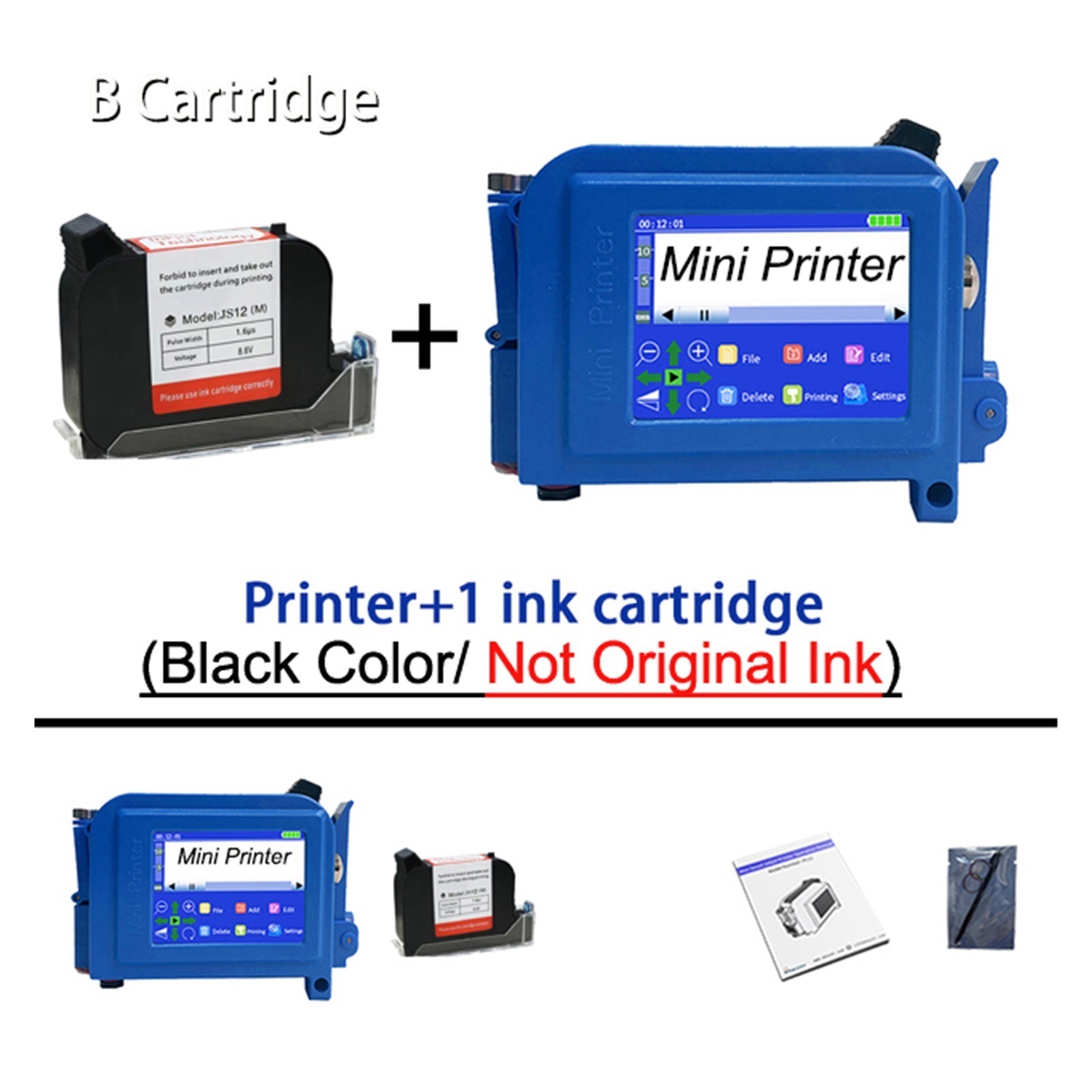 Portable Handheld Printer, Label Maker Lot Barcode Digital Mini Printer Smart Inkjet 12.7mm ,Complete Kit