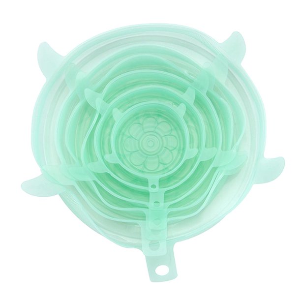 Tapas de envoltura elástica de silicona reutilizables redondas de 6 piezas Tapas de de varios tamaños Verde Sunnimix Tapas de sellado elástico de silicona