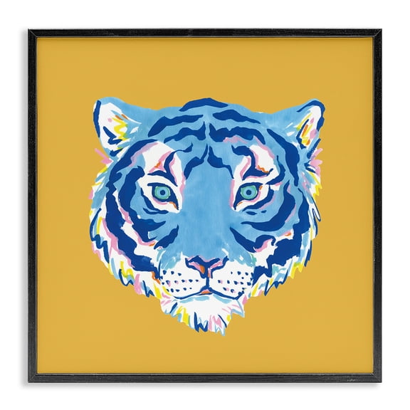 Stupell Industries Eclectic Blue Tiger over Yellow Black Framed Giclee Art, 12 x 12, by Karolina Sato