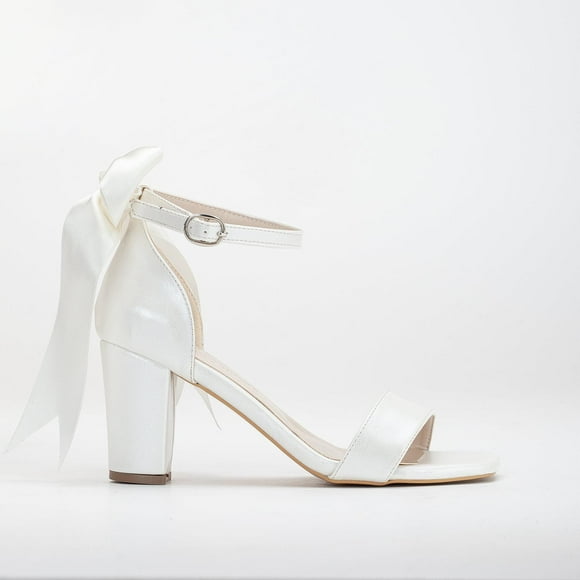 Noelle - Sandalias de boda color marfil con lazo crema 25 CM