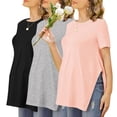 thumbnail image 2 of Weardear Maternity Shirts Side Split Tops Short Sleeve Crew Neck Tops(3 pack), 2 of 7