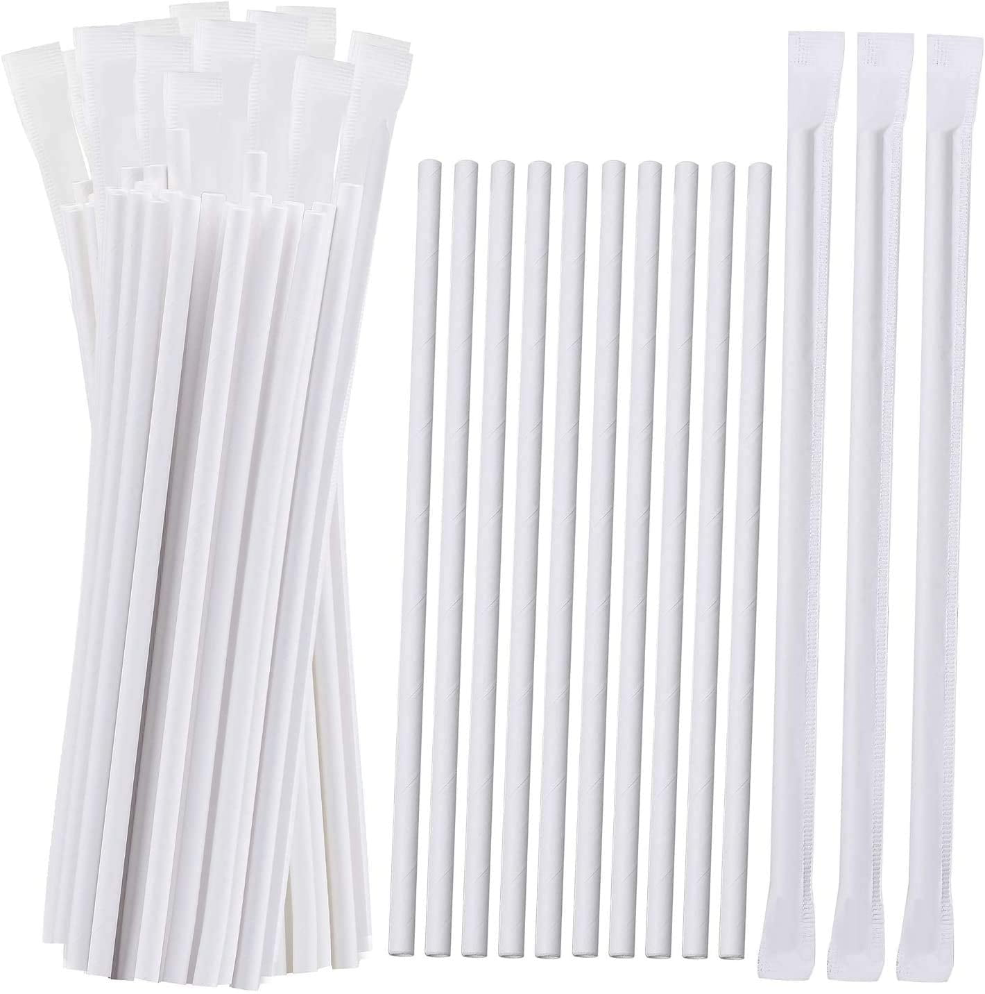 100 Pack White Paper Drinking Straws Wrapped Eco-Friendly 
