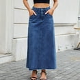 thumbnail image 6 of Weiqiqre Summer Skirts for Women Vintage Denim Maxi Skirt Casual High Waist A-Line Frayed Hem Long Jean Skirt with Pockets, 6 of 8