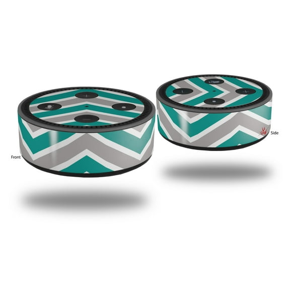 Skin Wrap Decal Set 2 Pack for Amazon Echo Dot 2 - Zig Zag Teal and Gray (2nd Generation ONLY - Echo NOT INCLUDED)