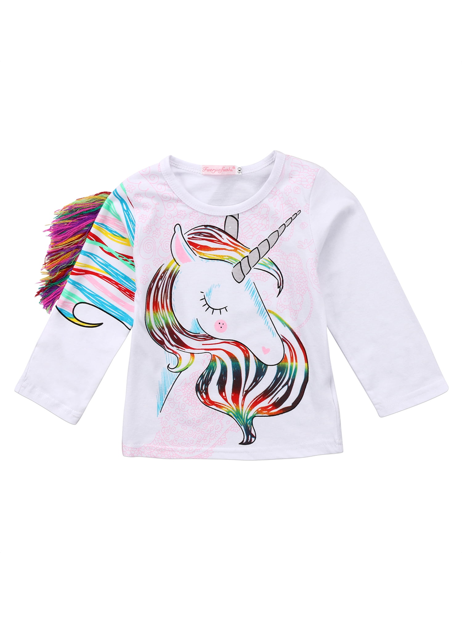 Long Sleeve Toddler Kids Girls Unicorn Cotton Tops T-shirt Tees Clothes 