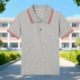 thumbnail image 2 of Miluxas Boys Girls Shirts Short Sleeve Kids Summer Casual Uniform T-Shirts Cotton Soft Color Block Tops Gray 7-8 Years, 2 of 5