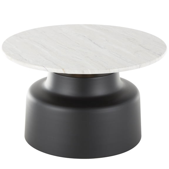 DecMode 29" x 17" Black Metal Pedestal Coffee Table with Faux White Marble Top, 1-Piece