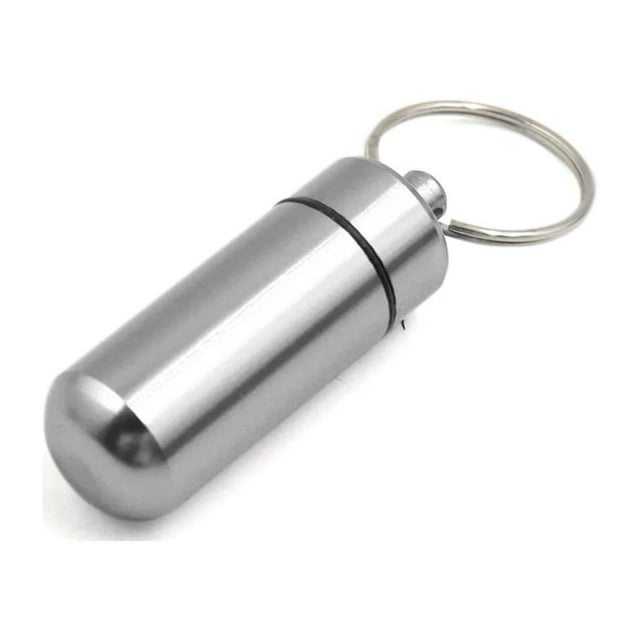 Unique Bargains 2.4cm Dia Keychain Water Proof Aluminum Alloy Pills Box Silver Tone