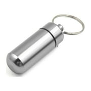 Capsules Case Pills Box 2.4cm Dia Keychain Water Proof Aluminum Alloy Silver Tone