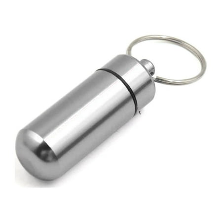 Capsules Case Pills Box 2.4cm Dia Keychain Water Proof Aluminum Alloy Silver Tone
