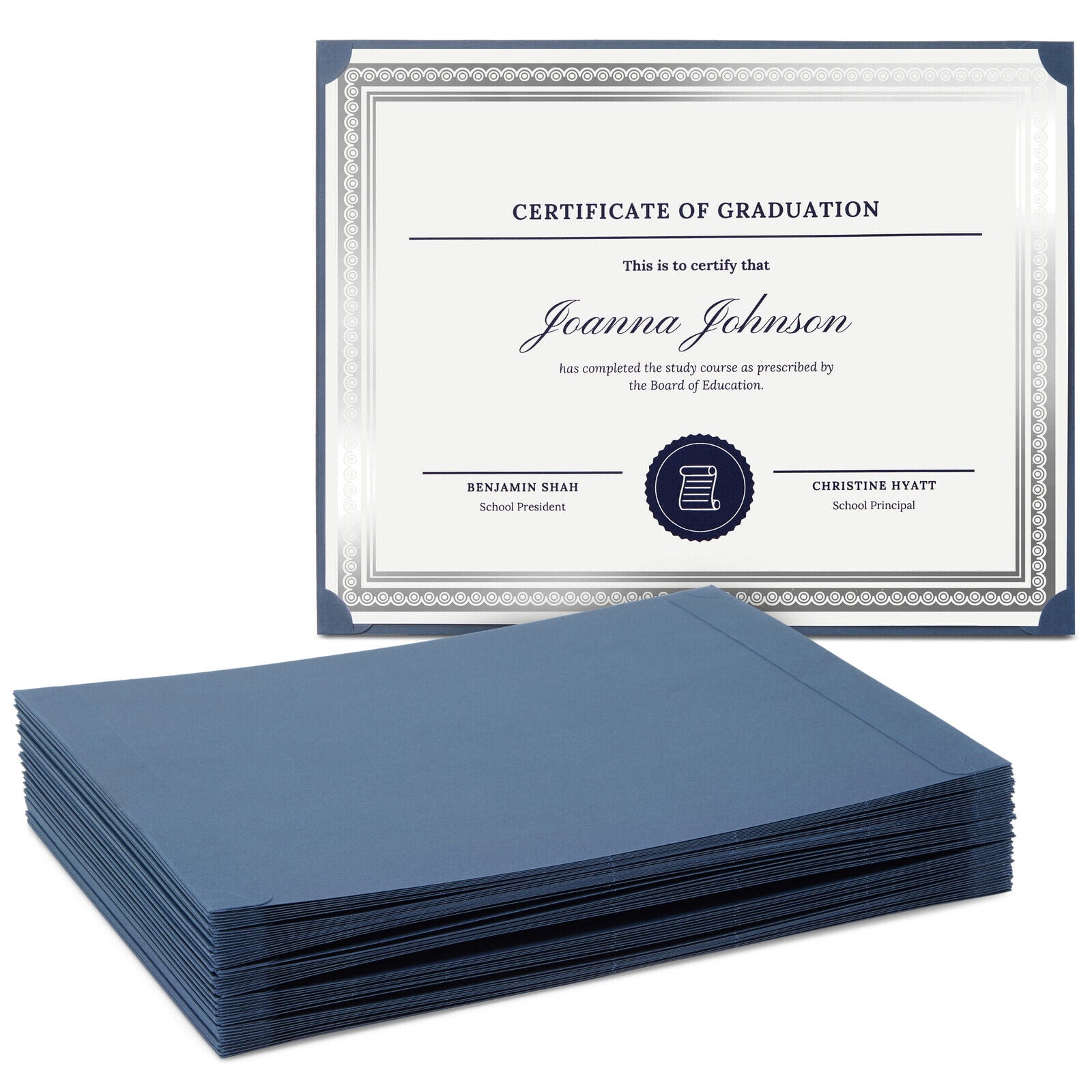 48 Pack Single Side Certificate Folders for Diploma Awards, Navy Blue