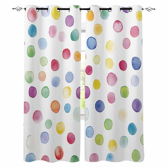 Fsddascl Rainbow Boho Blackout Curtains for Bedroom/Living Room, Thermal Insulated Kitchen Curtains, Colored Minimalist Geometric Polka Dots Grommet Darkening Window Treatment Drapes 52"x63"x2