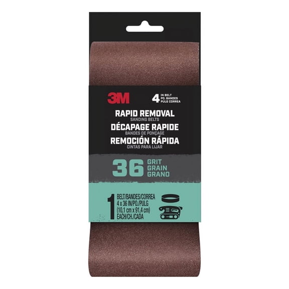 3M BELT4X361PK36 Sanding Belt, 4 in W, 36 in L, 36 Grit, Aluminum Oxide Abrasive Purple