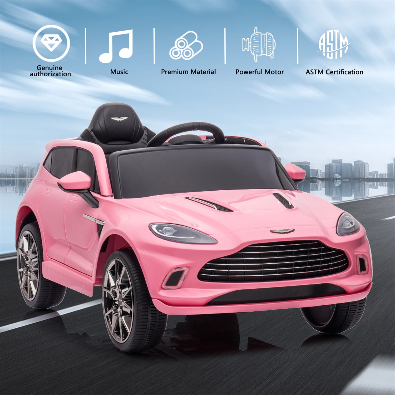 CIPACHO 12V Licensed Aston Martin Dual-Drive Electric Kid Ride On Car with Parental Remote Control, Battery Powered Kids Ride-on Car, Pink