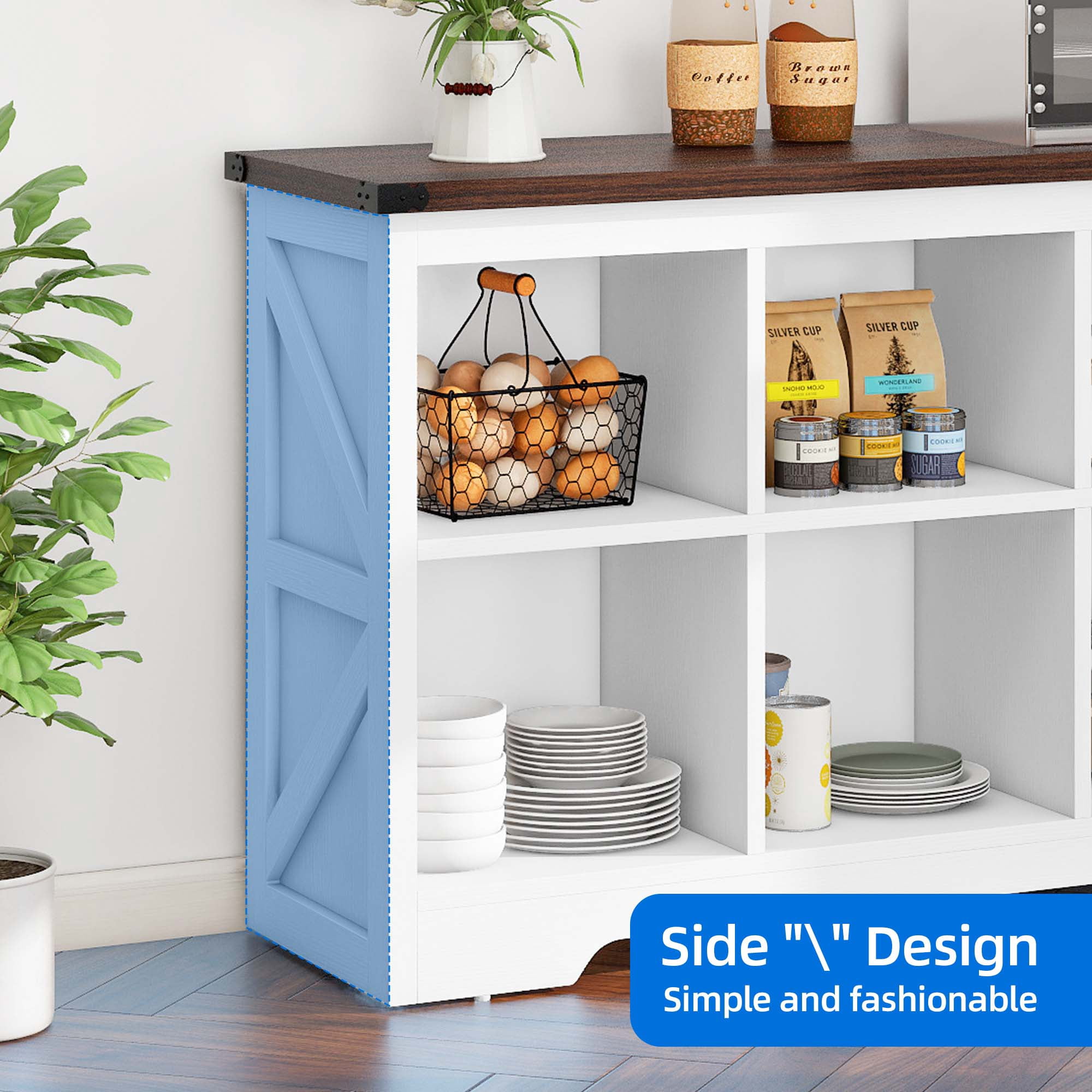 Uforic 6 Cube Organizer Bookcase, Farmhouse Cubby Bookshelf , Horizontal Open Shelf for Living Room, Bedroom, Home Office, White